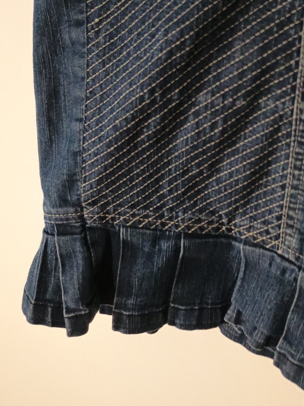 Ashley Stewart Denim Mini Skirt 20W Plus Size Dark Wash Ruffle Hem Stretch Jean - Picture 6 of 7